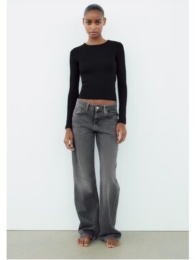 TRF Mid Rise Wide Leg Jeans Anthracite Grey